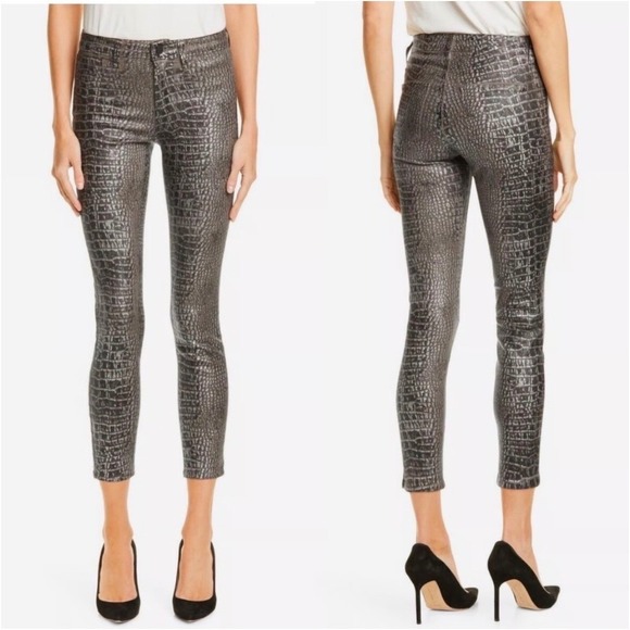 L'AGENCE Pants - L'AGENCE Margot High Rise Skinny Jeans in Chestnut Black Croc Foil Size 25‎ NWT